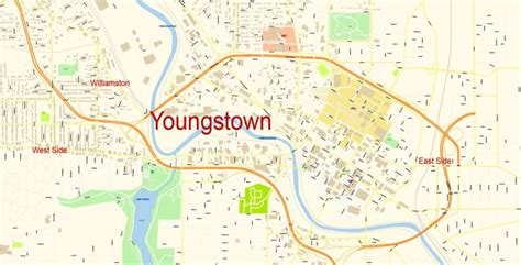 Youngstown Area PDF Map Vector Ohio extra detailed City Plan scale 1: ...