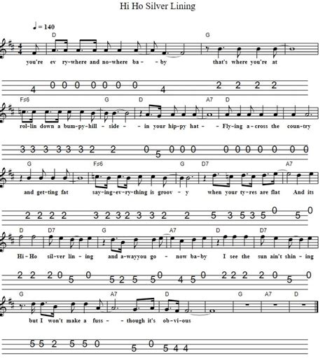 Hi Ho Silver Lining Sheet Music And Mandolin Tab - Tenor Banjo Tabs