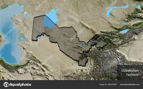 Close Uzbekistan Border Area Highlighting Dark Overlay Satellite Map ...