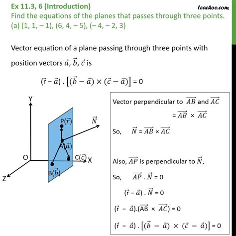 Ex 11.3, 6 - Find equations of planes passing three points