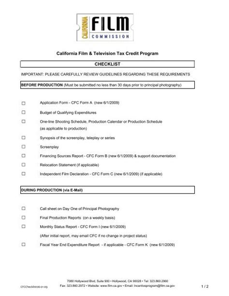 Checklist - California Film Commission