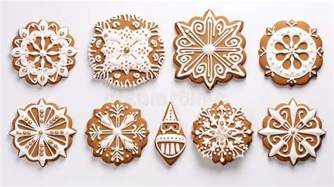 A Set of Gingerbread Cookies in Patterns on a Plain White Background ...