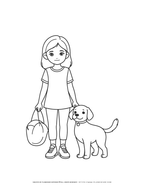 Happy Girl and Dog Coloring Page for Kids - Free Printable Activity