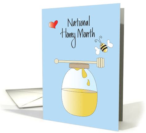 National Honey Month, Jar of Honey with Honeybee and Heart card