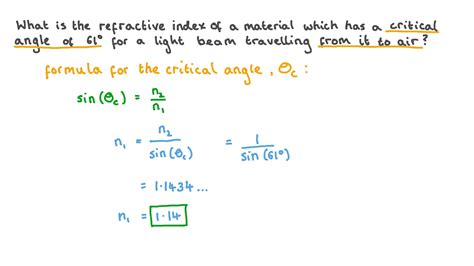 Question Video: Determining the Refractive Index from the Critical ...