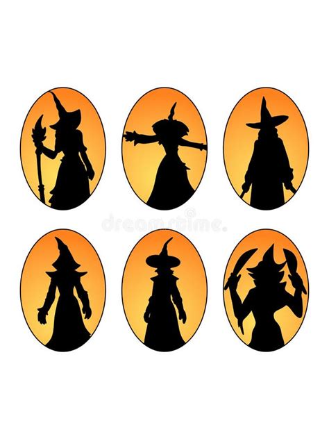 Set of Halloween Witch Silhouette Stock Illustration - Illustration of ...