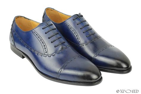 New Mens Real Leather Lace up Oxford Shoes Dark Blue Smart Formal ...