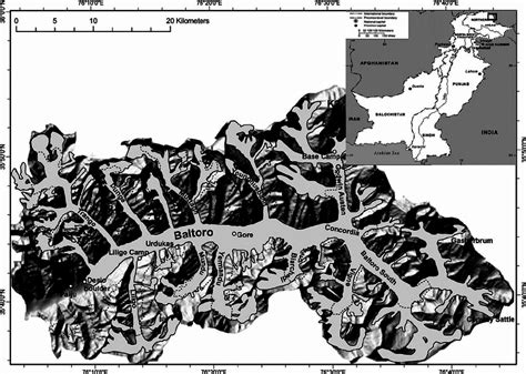 Overview of the Baltoro drainage basin and the location of Baltoro... | Download Scientific Diagram