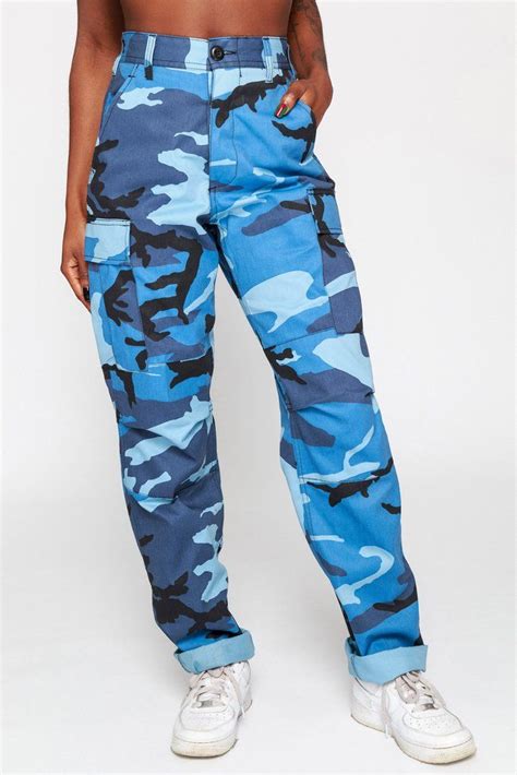 Sky Blue Camo Cargo Pants Camo Cargo Pants Womens, Blue Camo Pants ...