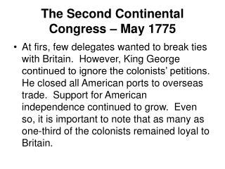 PPT - The Second Continental Congress – May 1775 PowerPoint ...