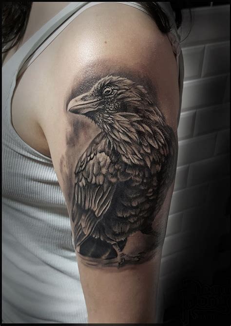 Black and grey raven tattoo. Realistic tattoo. @deadponytattoo @almosalex #budapest # ...