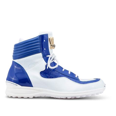 Mauri 8401 Flash Men's Shoes White & Royal Blue Exotic Crocodile / Ost ...