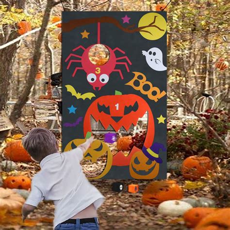 Howaf Halloween Party Games for Kids Children Spider Bat Pumpkin Hanging Toss Game with 3 Bean ...