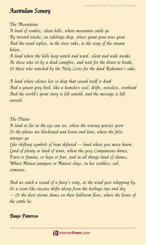 Australian Scenery Poem by Banjo Paterson | Paterson, Banjo paterson, Poems