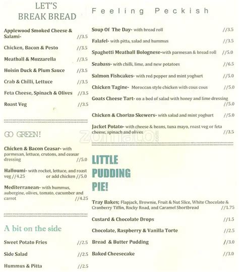 Menu at Greenhouse Cafe, Birmingham