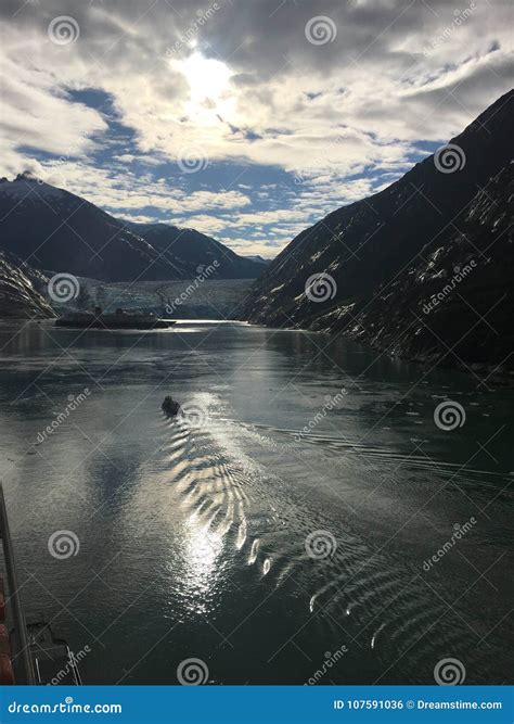 Alaskan Glacier with Cruise Ship in the Distance Editorial Photo ...