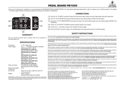 BEHRINGER PEDAL BOARD PB1000 MUSIC PEDAL USER MANUAL | ManualsLib