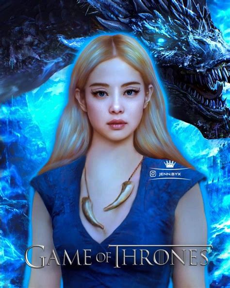 game of thrones poster with a woman in blue dress and a dragon behind her