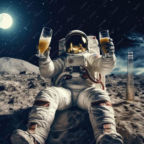 Premium AI Image | Astronaut Landing on the Moon with a Beer