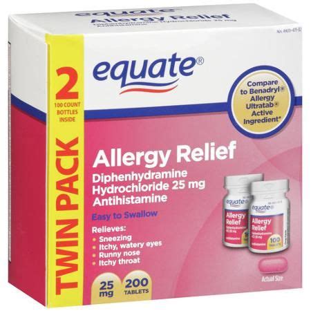 Equate Allergy Relief Diphenhydramine Tablets 25mg, 2x100 Ct - Walmart.com | Allergy relief ...