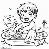 Baby Having Fun At Bath TIme Coloring Page 2  For Kids sketch template