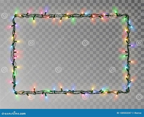 Christmas Lights Border Vector, Light String Frame Isolated on Dark ...