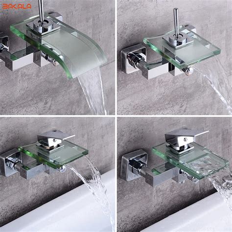 BAKALA Modern Waterfall Wall Mounted Bath Tub Filler Faucet Mixer Tap Chrome Finished-in Bathtub ...