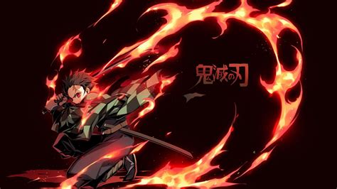 Tanjiro Kamado With Sword Fire Background HD Demon Slayer Kimetsu no ...