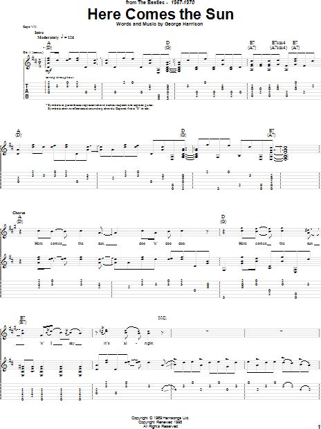 Here Comes The Sun - Guitar TAB | zZounds