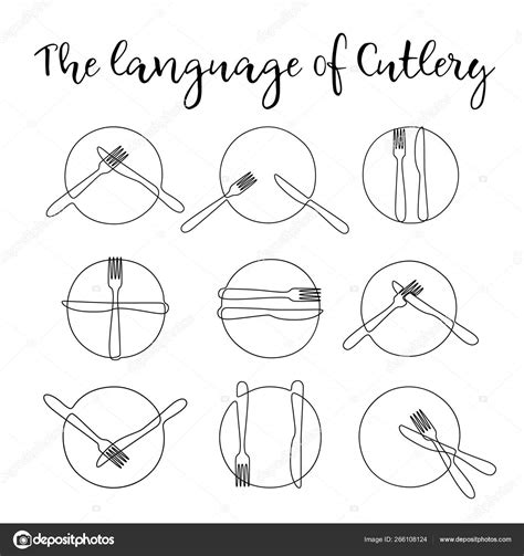 Continuous One Line Plate Fork Knife Signs Cutlery Table Etiquette Stock Vector Image by ...