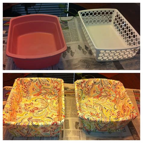 Plastic bins wrapped with fabric | Decorate plastic bins, Basket makeover, Toilet paper roll crafts