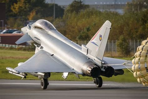 Eurofighter Typhoon ZJ938 IPA6 with parachute deployed on landing. BAE Systems, Warton Aerodrome ...