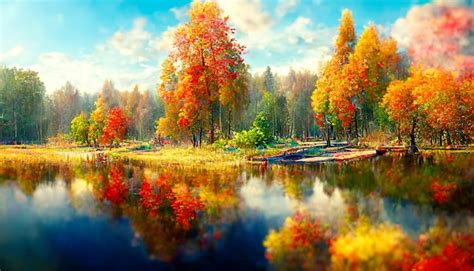 Premium Photo | Golden autumn in the forest by the lake