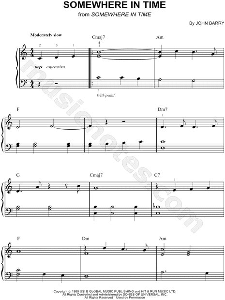 "Somewhere in Time" from 'Somewhere in Time' Sheet Music (Easy Piano ...