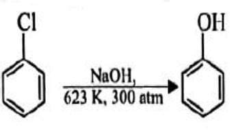 Chlorobenzene can be converted into phenol by heat