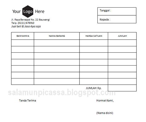 Contoh Nota Pembelian Excel