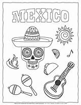 Mexico Coloring Page For Kids With Symbols  Pages sketch template