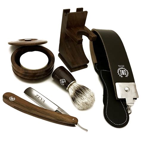 WET STRAIGHT EDGE RAZOR CUT THROAT WOODEN MADE SHAVING SET KIT 6 PC IN ...