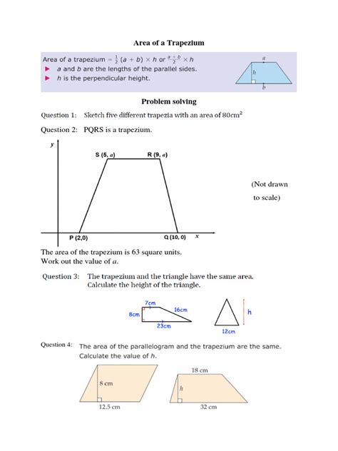 Area of A Trapezium My Worksheet 1 | PDF