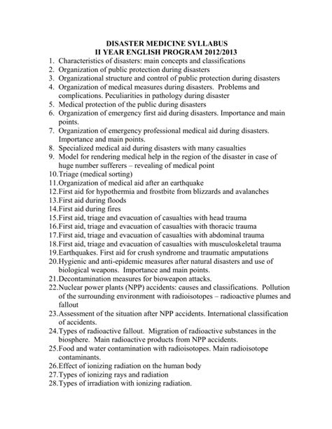 DISASTER MEDICINE SYLLABUS