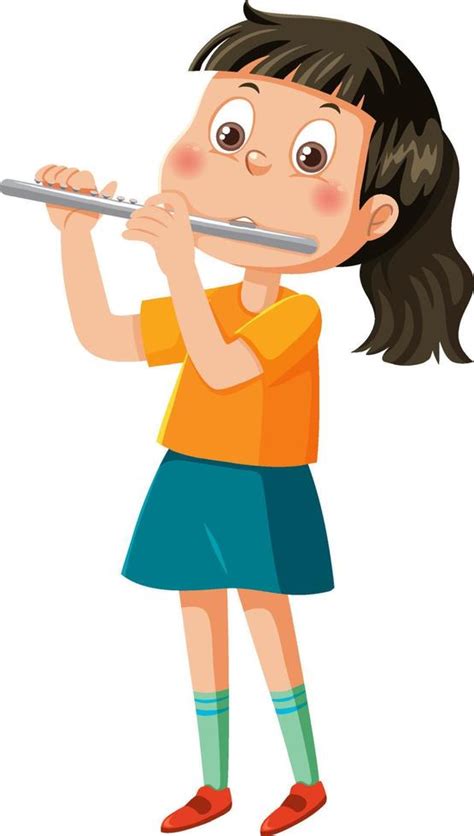 A girl playing flute cartoon character 12723729 Vector Art at Vecteezy