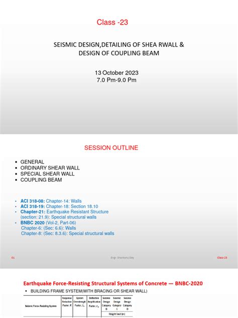 CLASS-23-Seismic Design, Detailing of Shear Wall & Coupling Beam Design ...