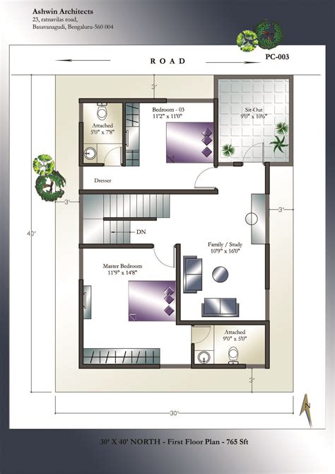 30 X 40 North Facing House Plans