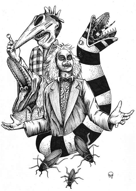 Beetlejuice Art Print Tim Burton Drawing Geena Davis Alec Baldwin Cartoon Movie Poster ...