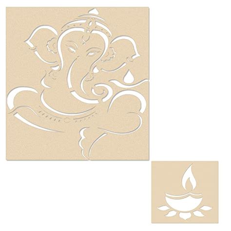 Ganesh Wooden Rangoli Diwali Stencil with 6 Rangoli Colors - Incredible Gifts