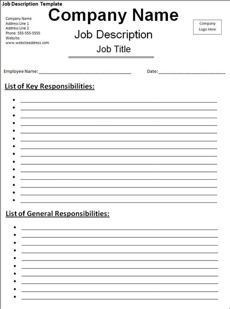 Job Description Format | Free Word Templates