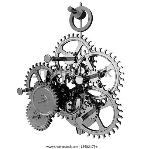 Chrome Clockwork Mechanism Isolated On White Stock Illustration 134821796