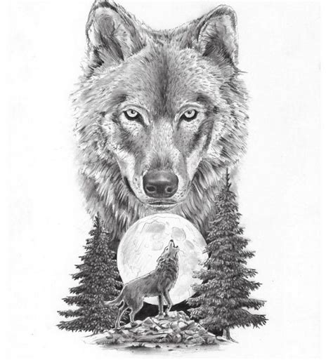 Moon With Howling Wolf Tattoo Design | Дизайн татуировки волка, Татуировки на плече, Татуировки ...