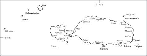 Map of Rotuma, main villages, and islets. The toponymy follows Howard ...