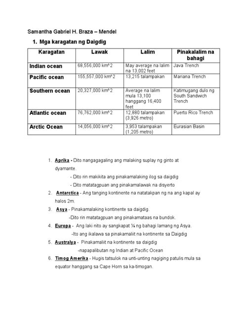 Aralpan Mga Kontinente at Karagatan NG Daigdig | PDF